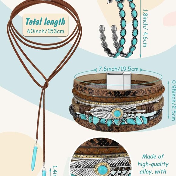 Western Jewelry for Women Bohemian Set Faux Leather - Picture 3 of 7